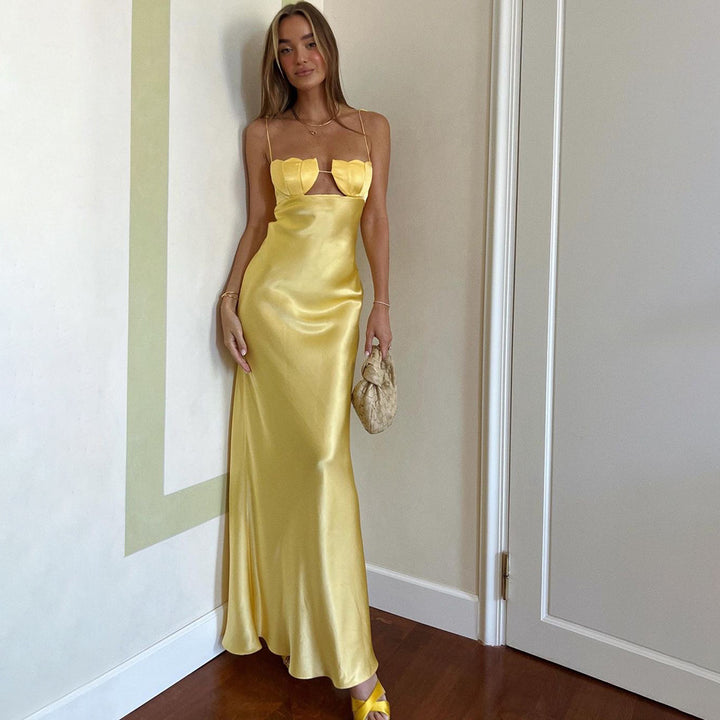 Damen Maxikleid mit abnehmbaren Trägern und herzförmigem Dekolleté Drune