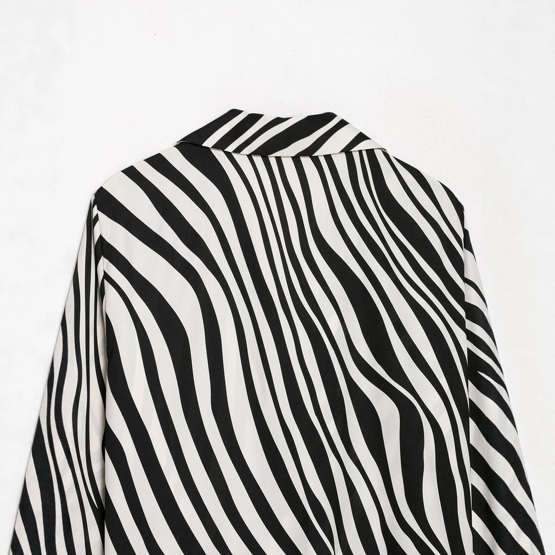 Damen Gestreifte Cropped-Bluse im Hemdstyle mit Federbesatz Drune