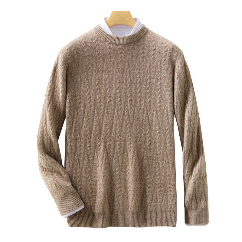 Herren gehobener Zopfstrickpullover mit Rundhals und Merino‑Mischung Drune