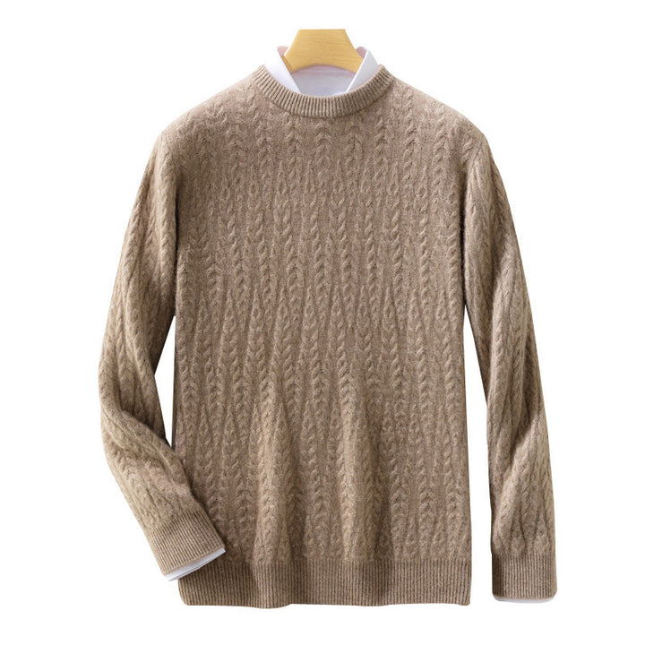 Herren gehobener Zopfstrickpullover mit Rundhals und Merino‑Mischung Drune