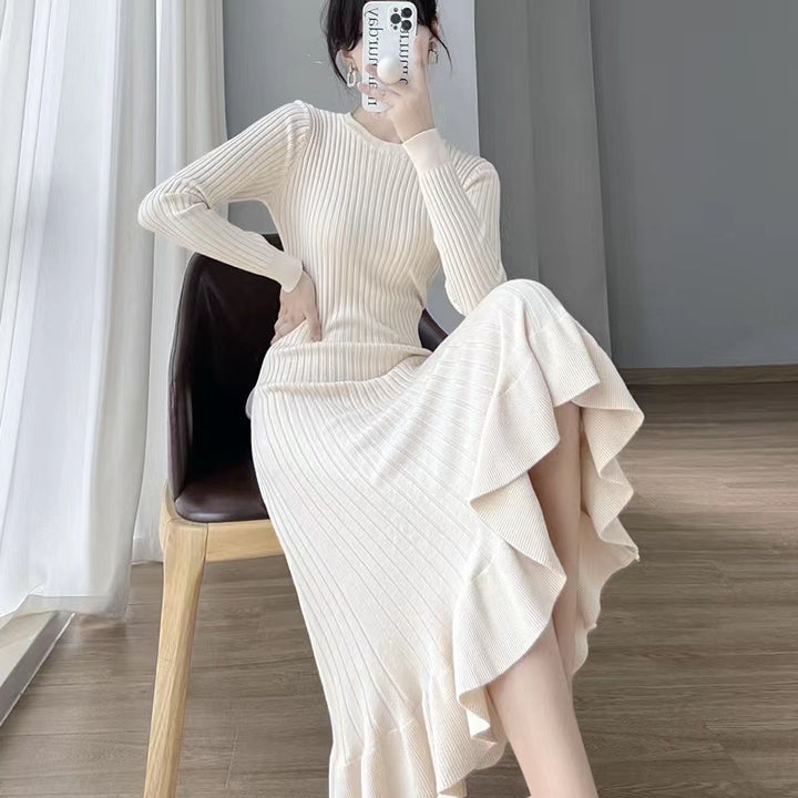 Damen Strickkleid mit weit ausgestelltem Saum und eleganten Rippdetails Drune