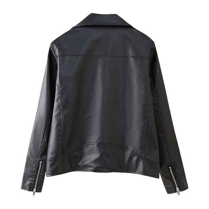 Damen Kunstleder Bikerjacke mit asymmetrischem Reißverschluss und dekorativen Zipperdetails Drune