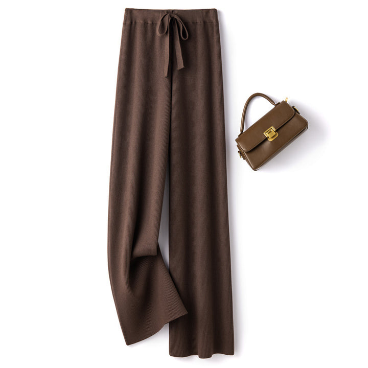Damen Weite Rippstrick-Hose mit Tunnelzug und fließender Palazzo-Silhouette Drune