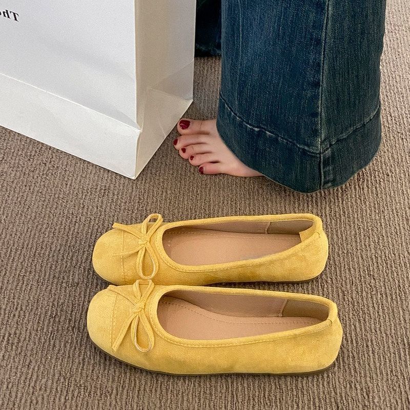 Damen Ballerina-Slipper mit quadratischer Zehenbox, weichem Komfortfußbett und Zierschleife Drune