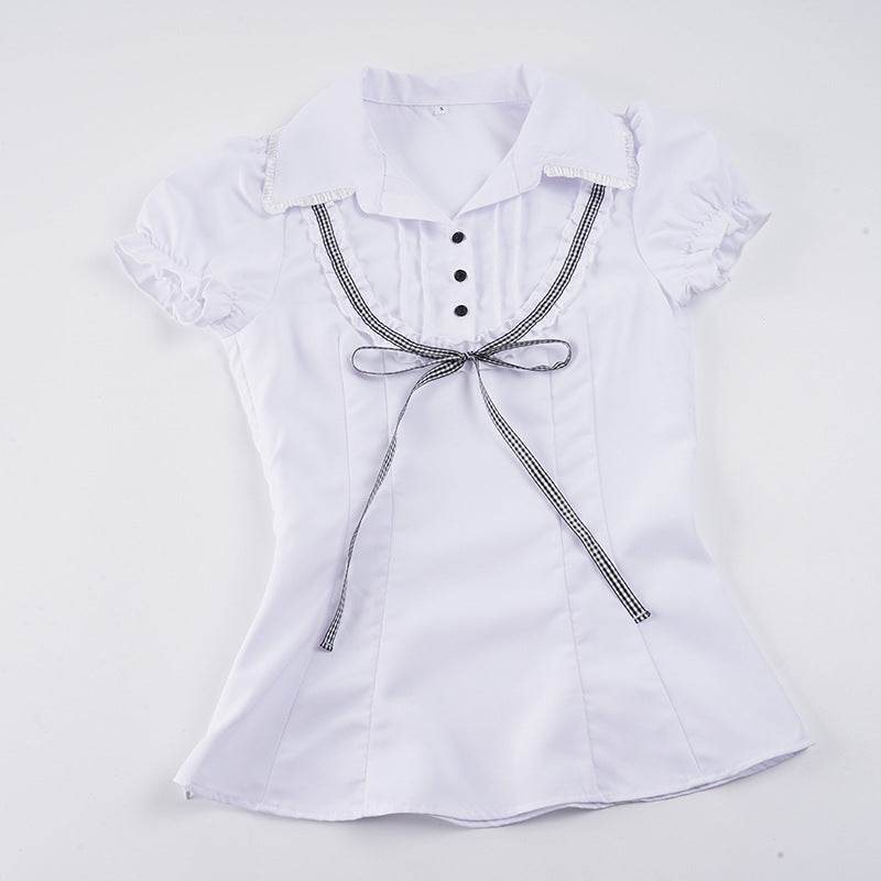 Damenbluse mit Rüschendetails und kontrastierendem Halsband Drune