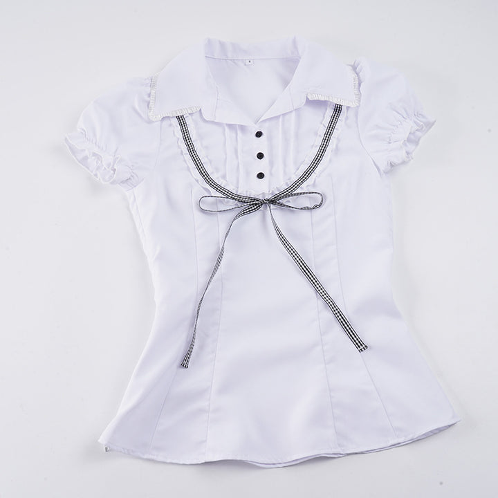 Damenbluse mit Rüschendetails und kontrastierendem Halsband Drune