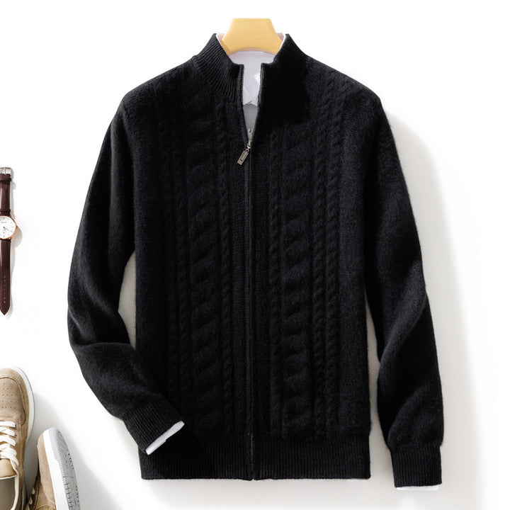 Herren Zipper‑Strickjacke mit Zopfmuster und Stehkragen Drune