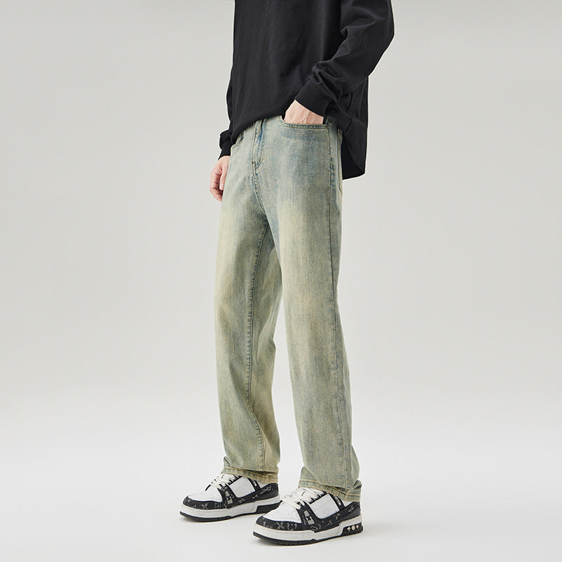 Herren Gerade geschnittene Vintage-Denim-Jeans mit entspanntem Sitz und verwaschenem Finish Drune