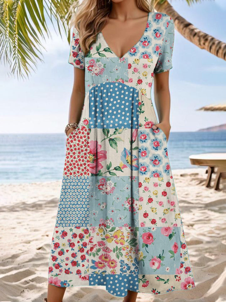 Damen Maxikleid mit floralen Patchwork-Design Drune