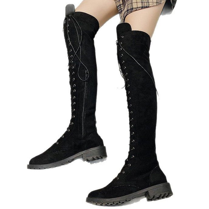 Damen Overknee-Stiefel mit raffinierter Schnürung und robustem Profil Drune