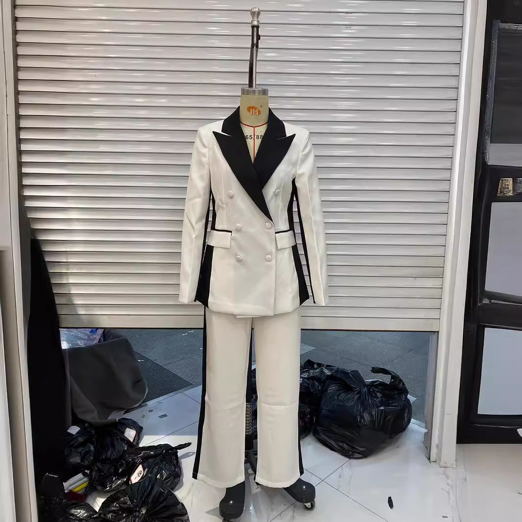 Damen nan elegante Zweiteiler-Blazer mit kontrastierenden Seitenbahnen und taillierter Bundfaltenhose Drune