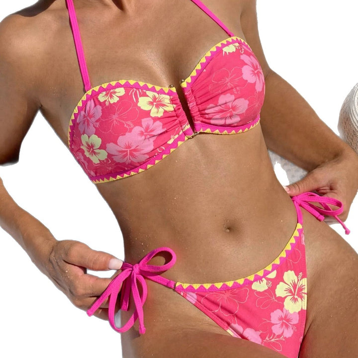 Damen Blumiger Bandeau-Bikini Drune