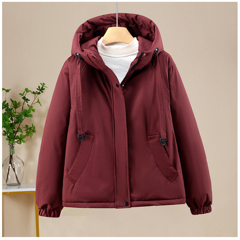 Damen Kurze Thermo-Kapuzenjacke mit Tunnelzug, Winddichter Außenhülle und elastischen Bündchen Drune