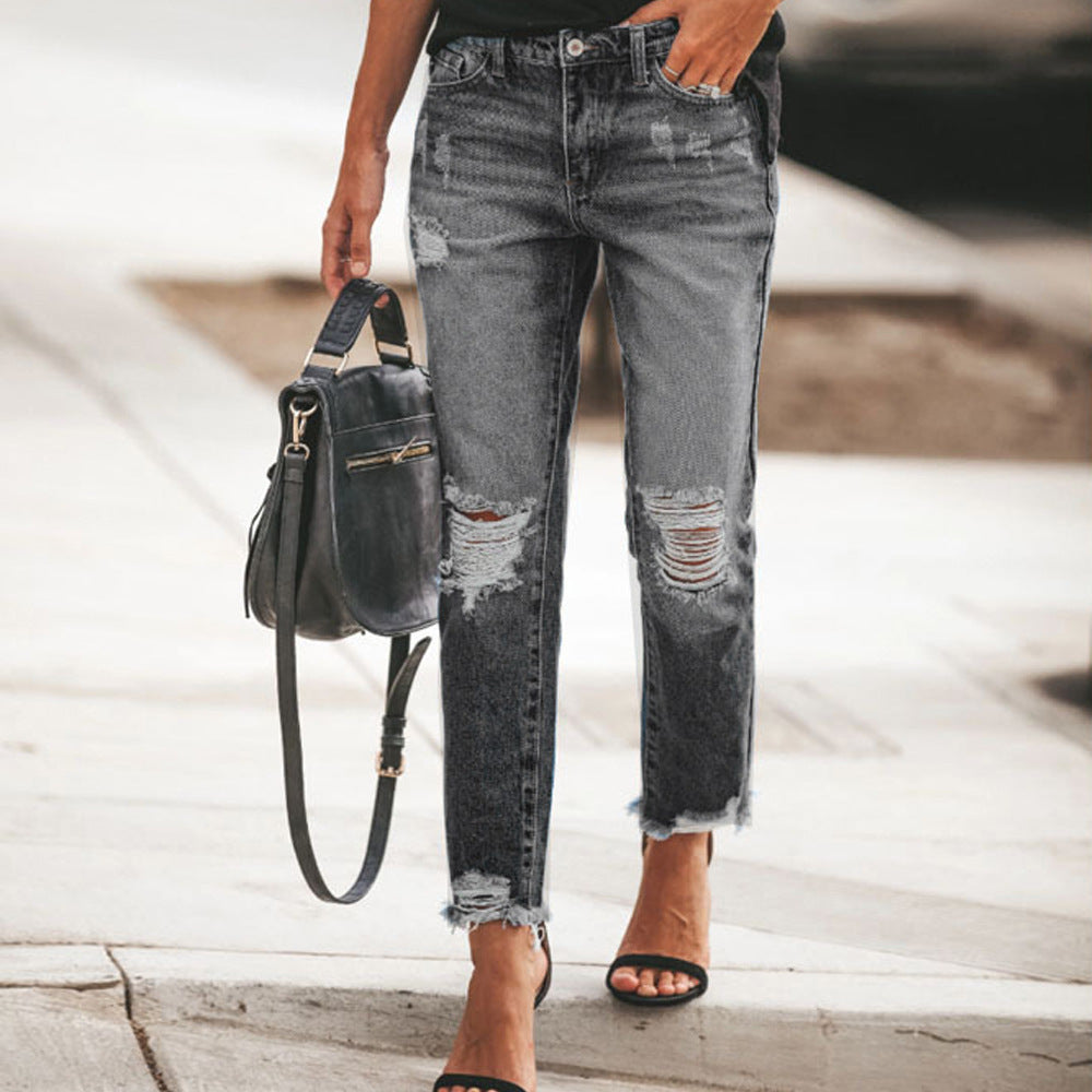 Damen Ripped Denim mit lässigem Schnitt und ausgefranstem Saum Drune