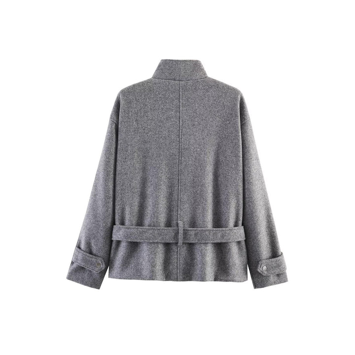 Damen Kurze Wollmix-Übergangsjacke mit Taillengürtel und Stehkragen Drune