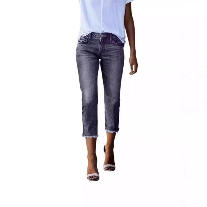 Damen 3/4 Jeans mit modischem Fransenabschluss Drune