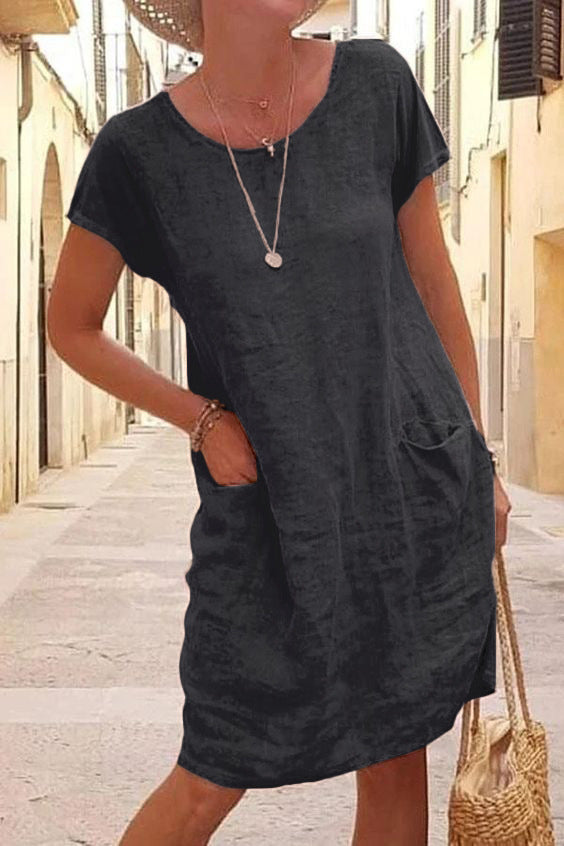 Damen lässiges Leinenkleid mit praktischen Taschen Drune