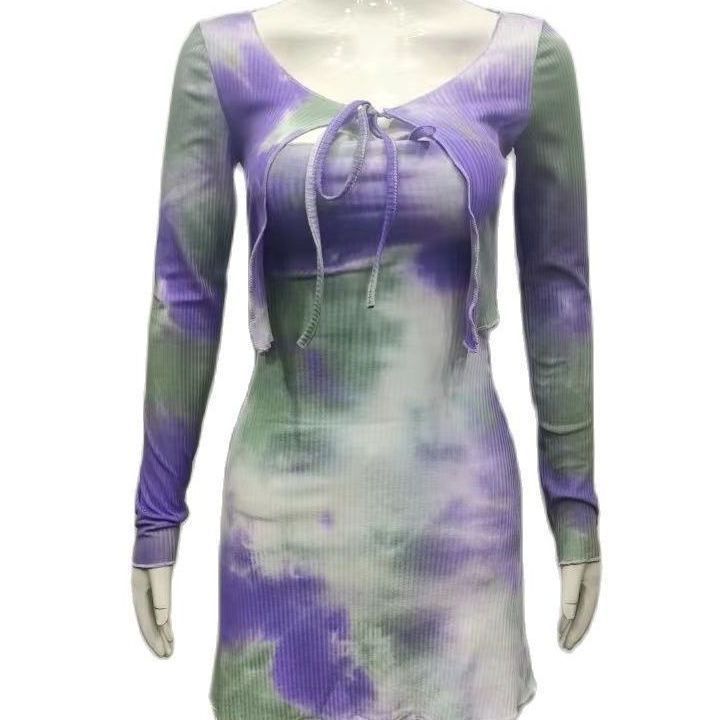 Damen Figürliches geripptes Minikleid mit Cut-Out-Bindung und Bolero-Detail Drune