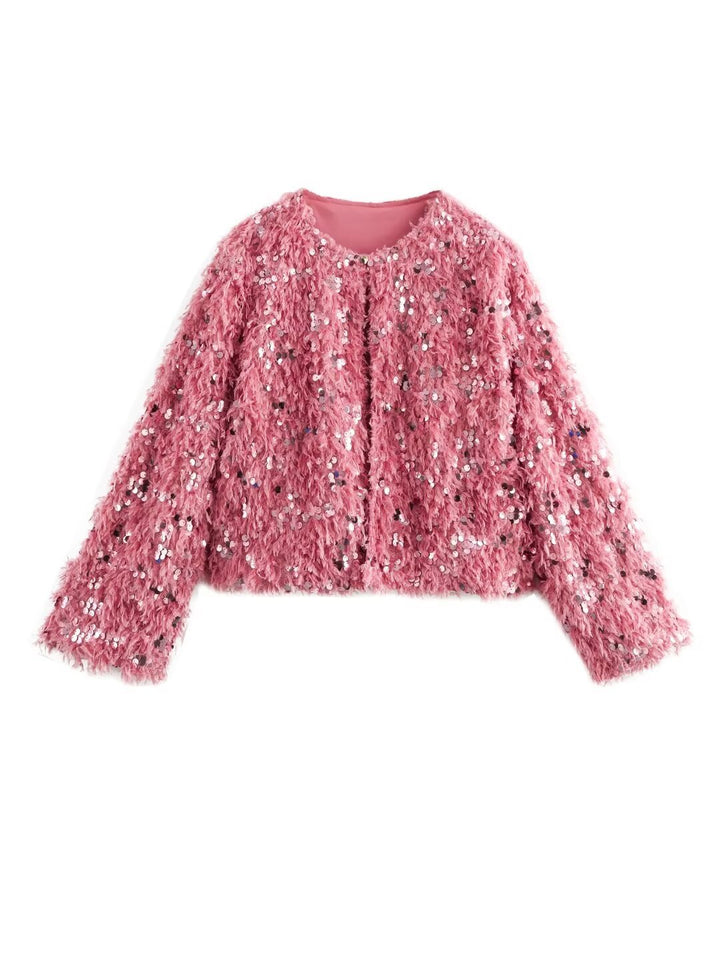 Femme Shimmery Fuzzy Crop Jacke Drune