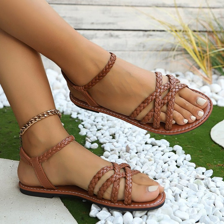 Damen geflochtene Riemchensandalen Drune