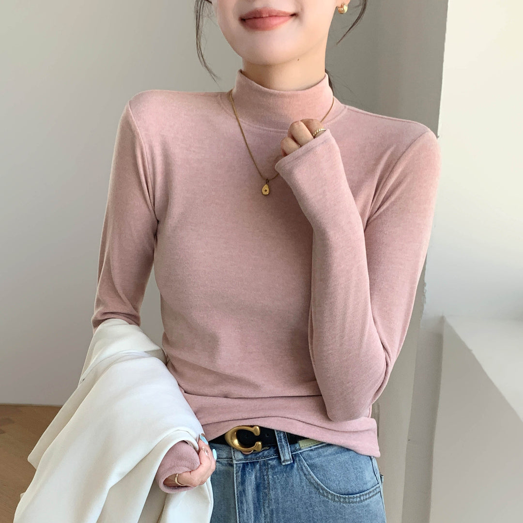 Damen Elegant und Bequem Langarmshirt mit Stehkragen Drune