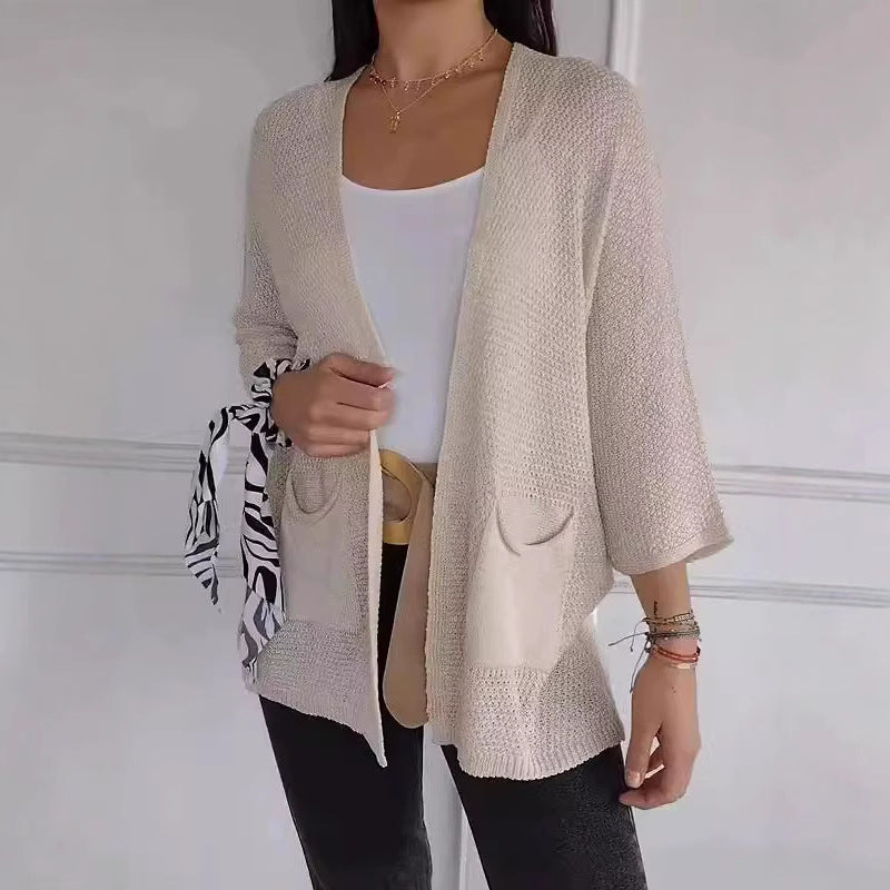 Damen luftiger Strick-Cardigan mit Taschen und weitem Schnitt Drune