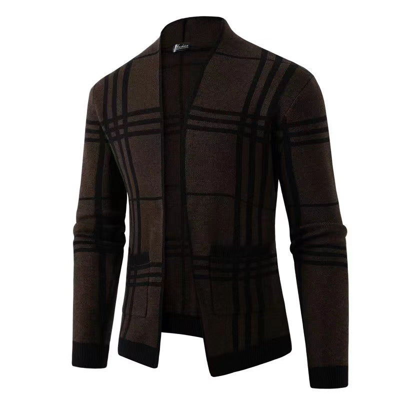 Herren modische Strickjacke mit modernem Karo-Muster und praktischen Taschen Drune