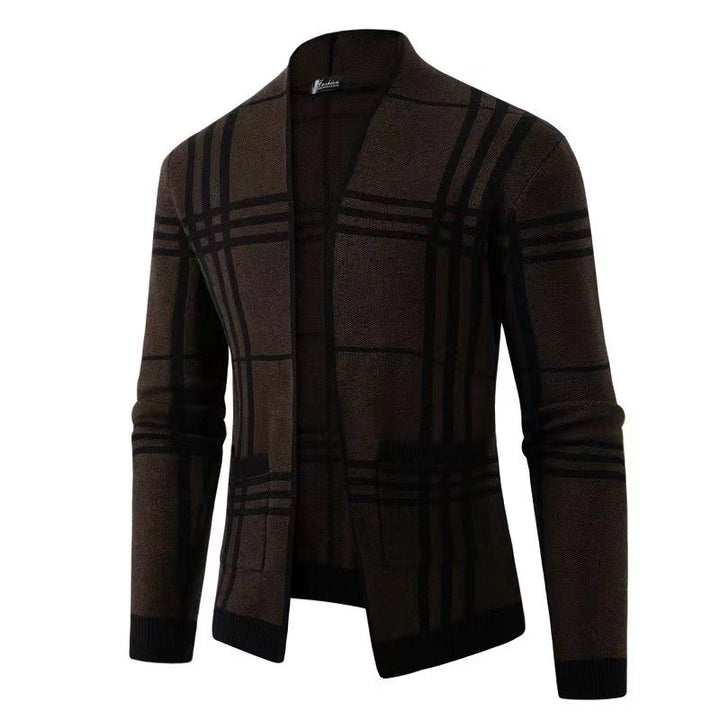 Herren modische Strickjacke mit modernem Karo-Muster und praktischen Taschen Drune