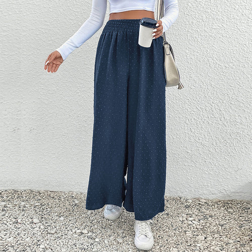 Damen Weite Leichte Maxihose mit Gummibund, strukturierter Punkttextur und Eingrifftaschen Drune
