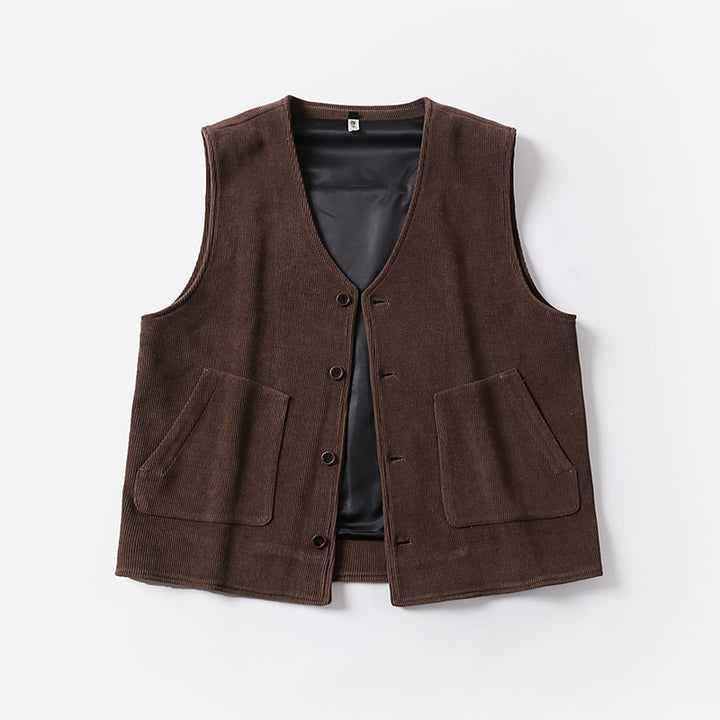 Herren Cordweste mit Satinfutter, V‑Ausschnitt und aufgesetzten Taschen Drune