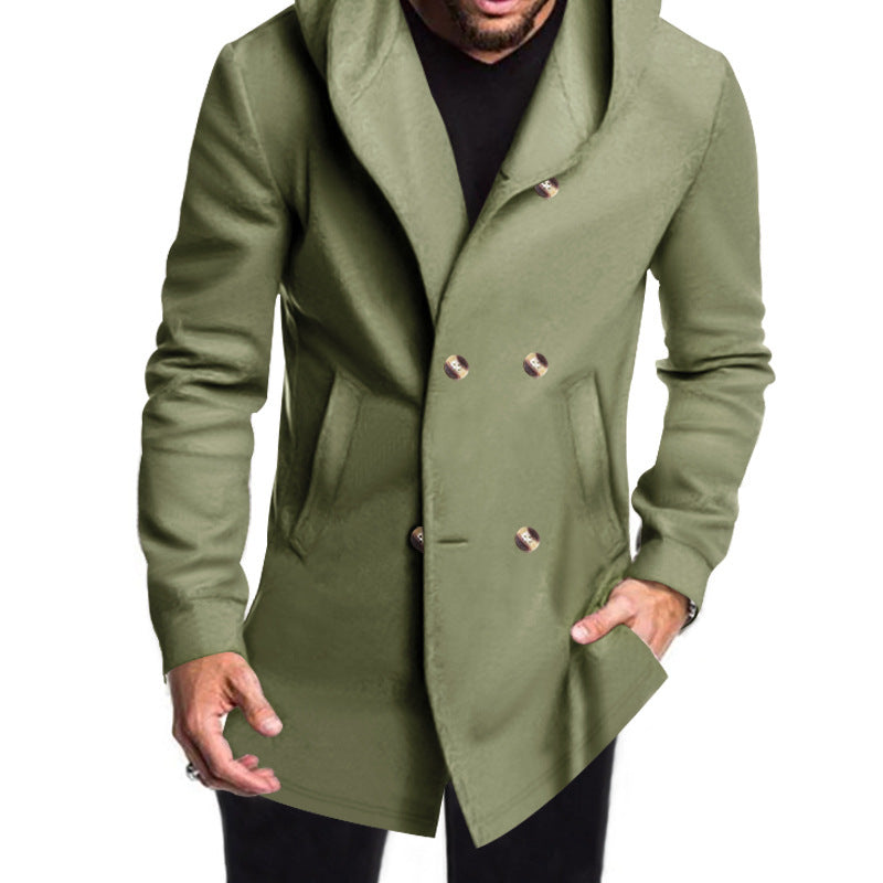 Herren Modische Doppelreihige Jacke mit Kapuze Drune