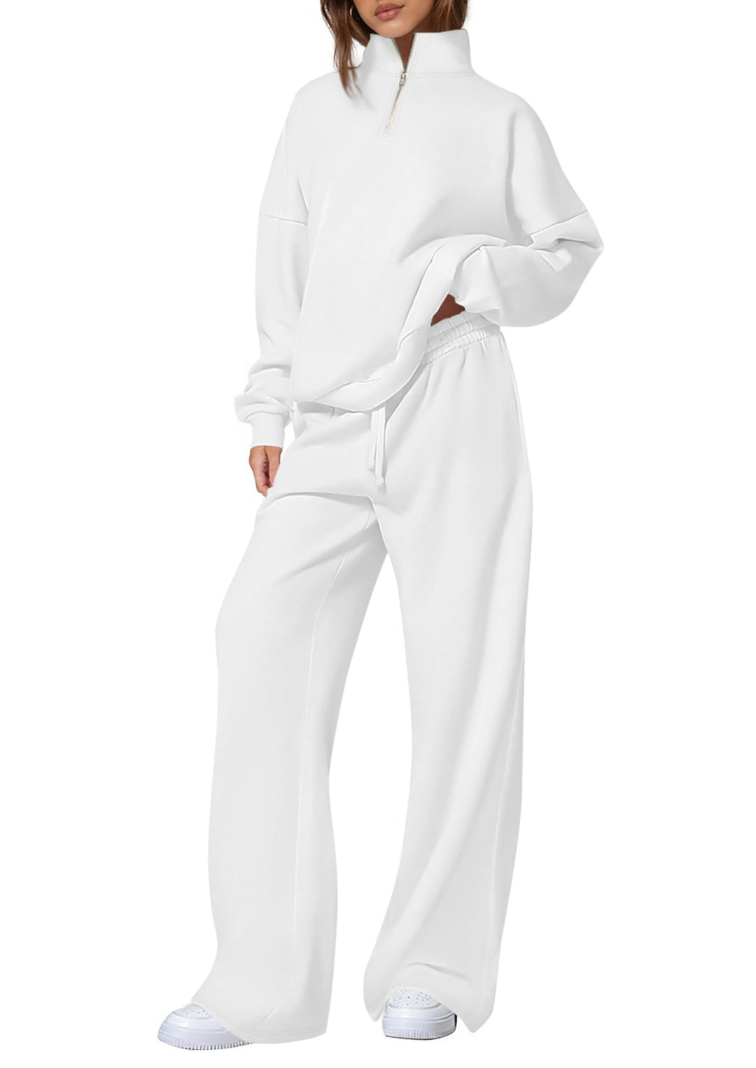 Damen lässiger Sweatpants-Set mit Stehkragen und Reißverschluss Drune