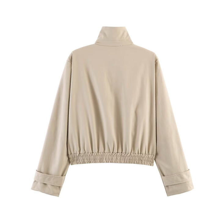 Damen Kurz geschnittene minimalistische Blousonjacke aus weichem Vegan‑Leder mit Umlegekragen und elastischem Saum Drune