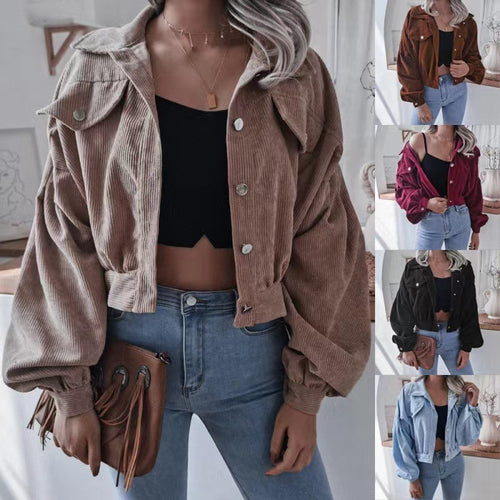 Damen Cordjacke mit lässigem Schnitt und modischen Knopfdetails Drune