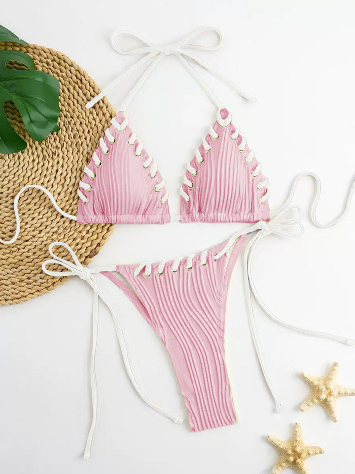 Damen Triangel-Bikini mit raffinierten Schnürdetails und moderner Rippstruktur Drune