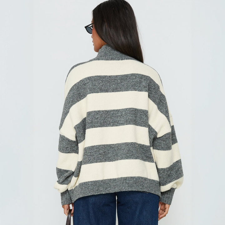 Damen Oversize Streifen-Pullover mit Rollkragen Drune