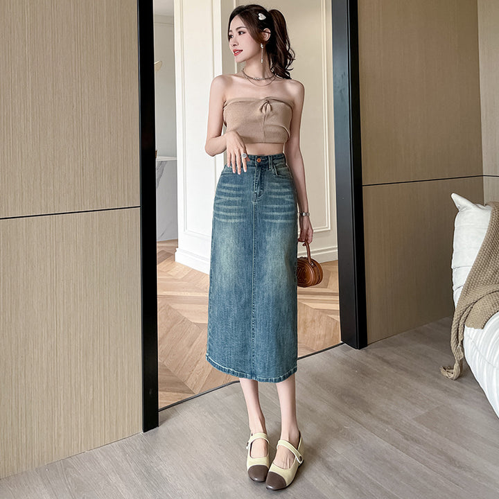 Damen Langer Denimrock mit Frontschlitz Drune