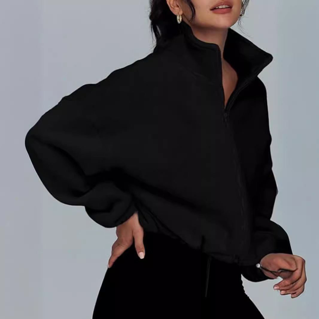 Damen modischer Oversized Pullover mit hohem Kragen und Reißverschluss Drune