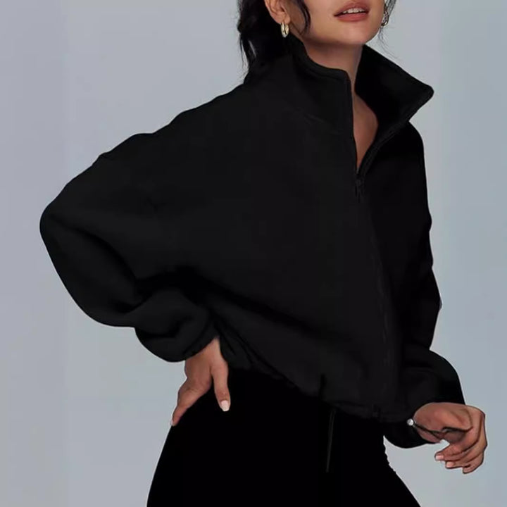 Damen modischer Oversized Pullover mit hohem Kragen und Reißverschluss Drune
