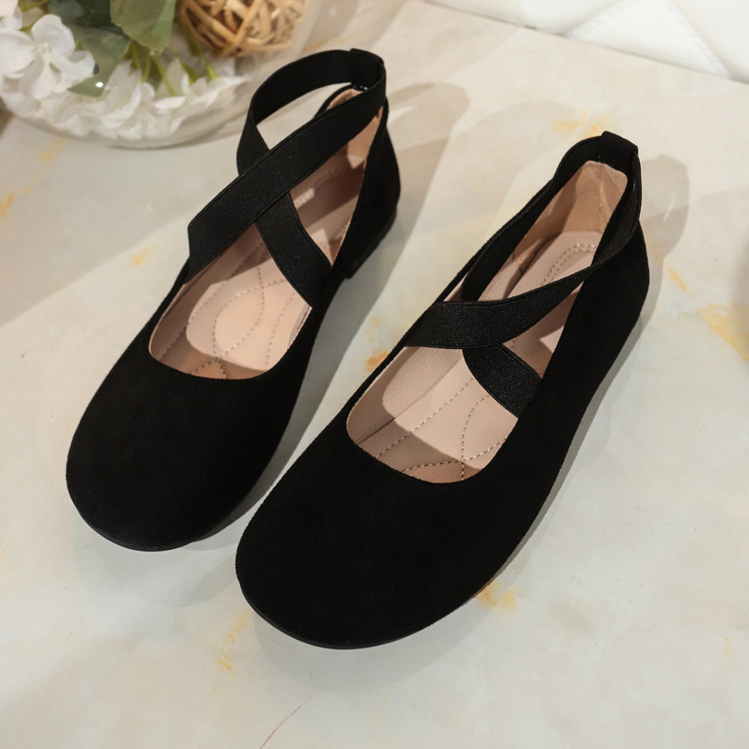 Damen Ballerinas mit elastischen Kreuzriemen und weichem Samtvelours-Obermaterial Drune