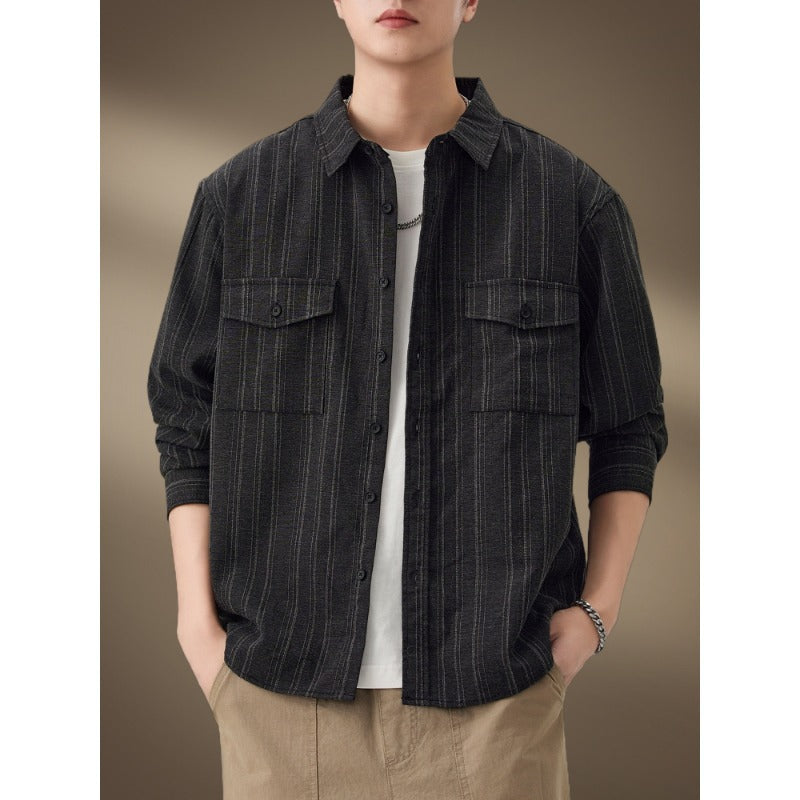 Herren Gestreiftes Hemdjacke mit Brusttaschen Drune