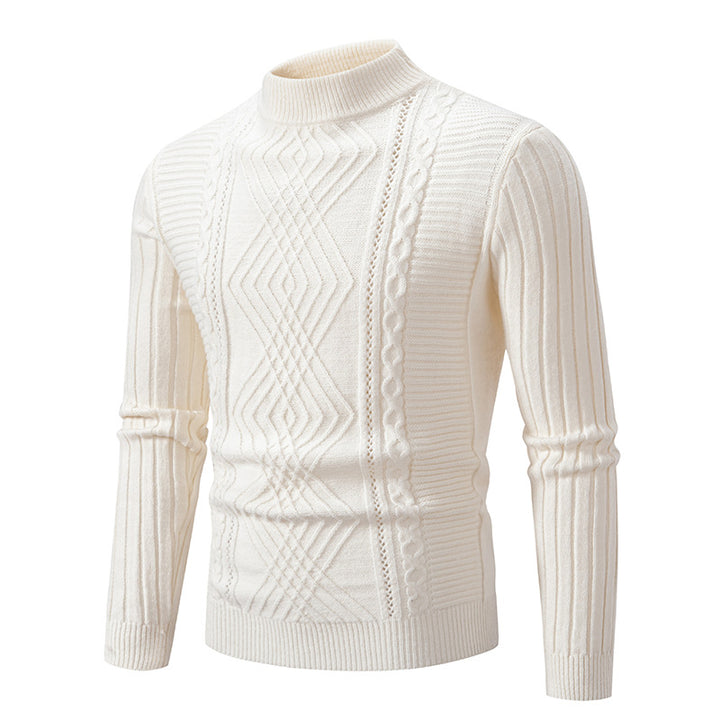 Herren eleganter Strickpullover mit modernem Zopfdesign und hohem Kragen Drune