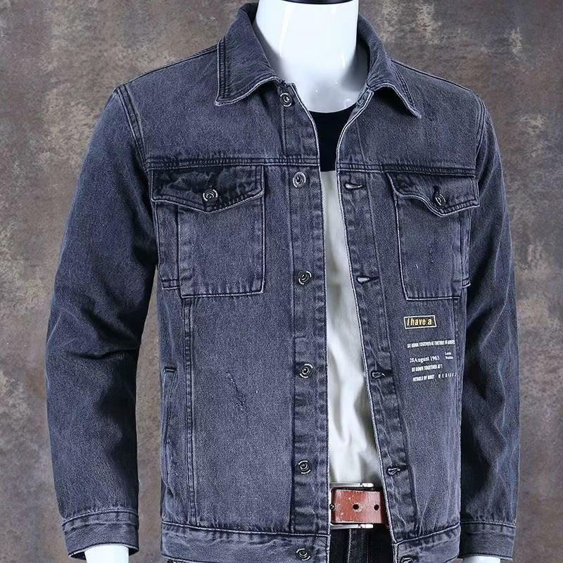 Herren Modische Denimjacke mit zwei Brusttaschen Drune