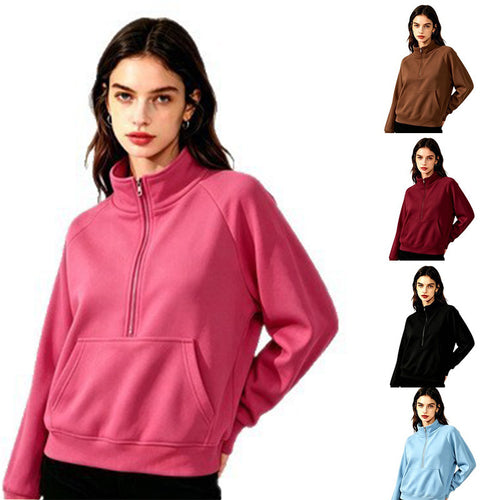 Damen Sportlicher Kapuzenpullover mit Stehkragen Drune