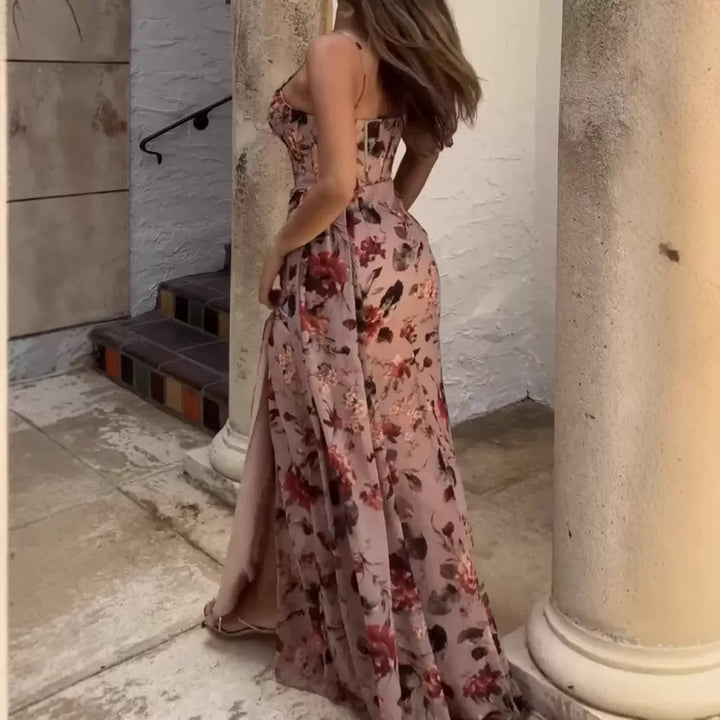 Damen Elegantes Maxikleid mit floralen Mustern und seitlichem Schlitz Drune