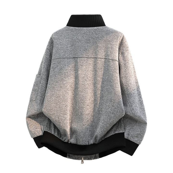 Herren Oversize Melange-Field-Bomberjacke aus Wollmix mit hohem Rippenkragen & Utility-Ärmeltasche Drune