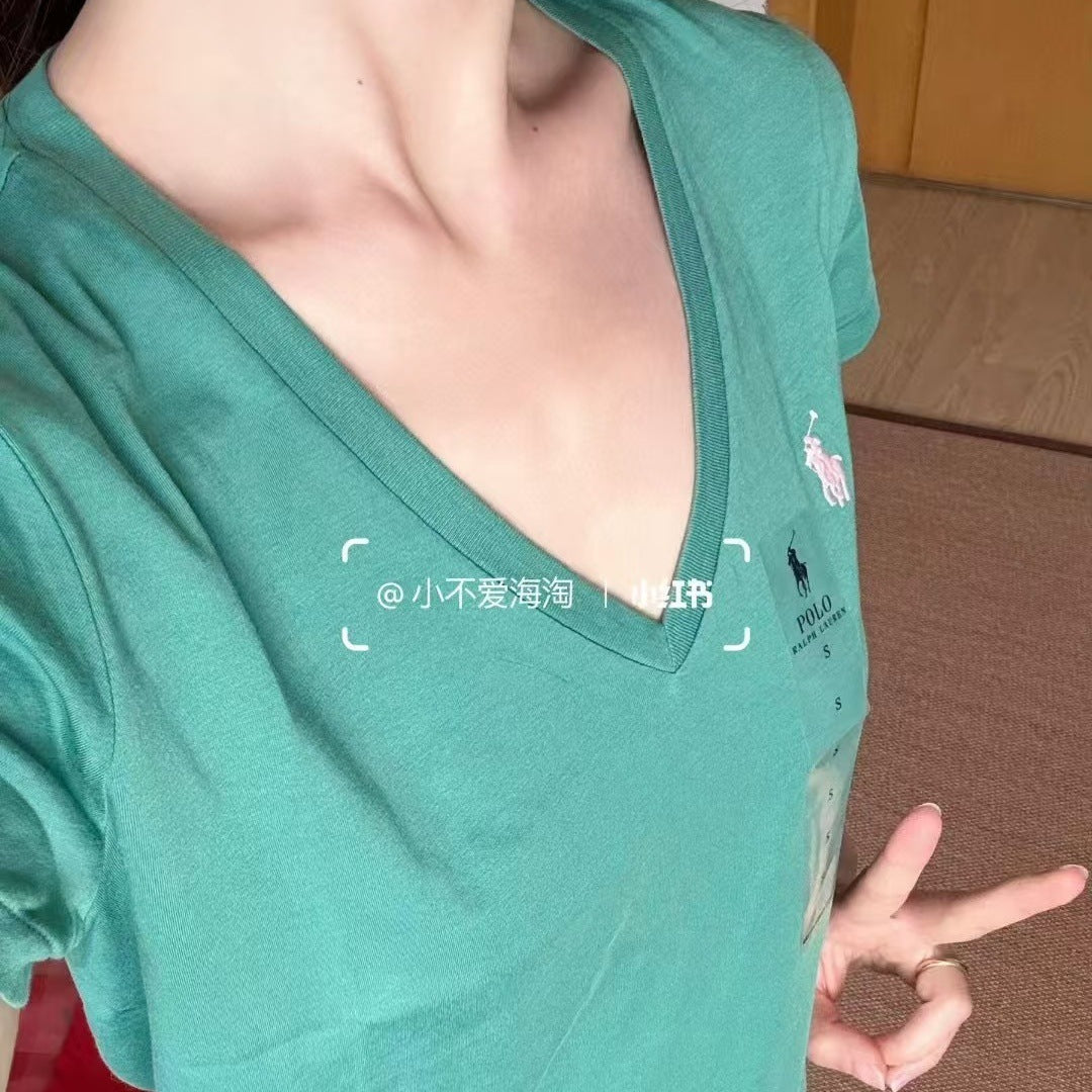 Damen V-Ausschnitt T-Shirt aus hochwertiger Baumwolle Drune