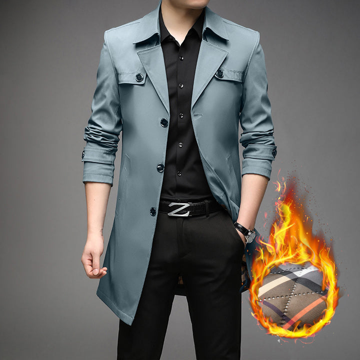 Herren Leichter Trenchcoat mit tailliertem Schnitt, Brustpatten und verstellbaren Ärmelriegeln Drune