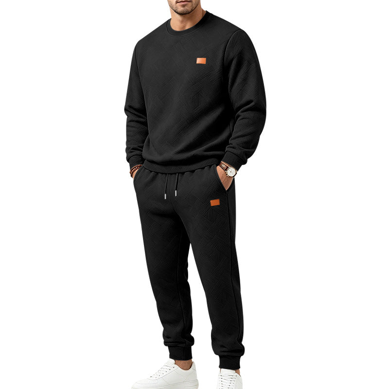 Herren Gemustertes Komfort-Sweatset mit Rundhals-Sweatshirt und Kordel-Jogginghose Drune