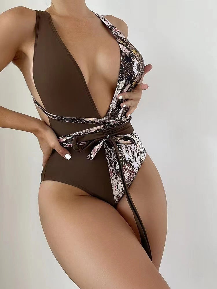 Damen Einteiliger Badeanzug mit raffinierten Schlangenprint-Details Drune